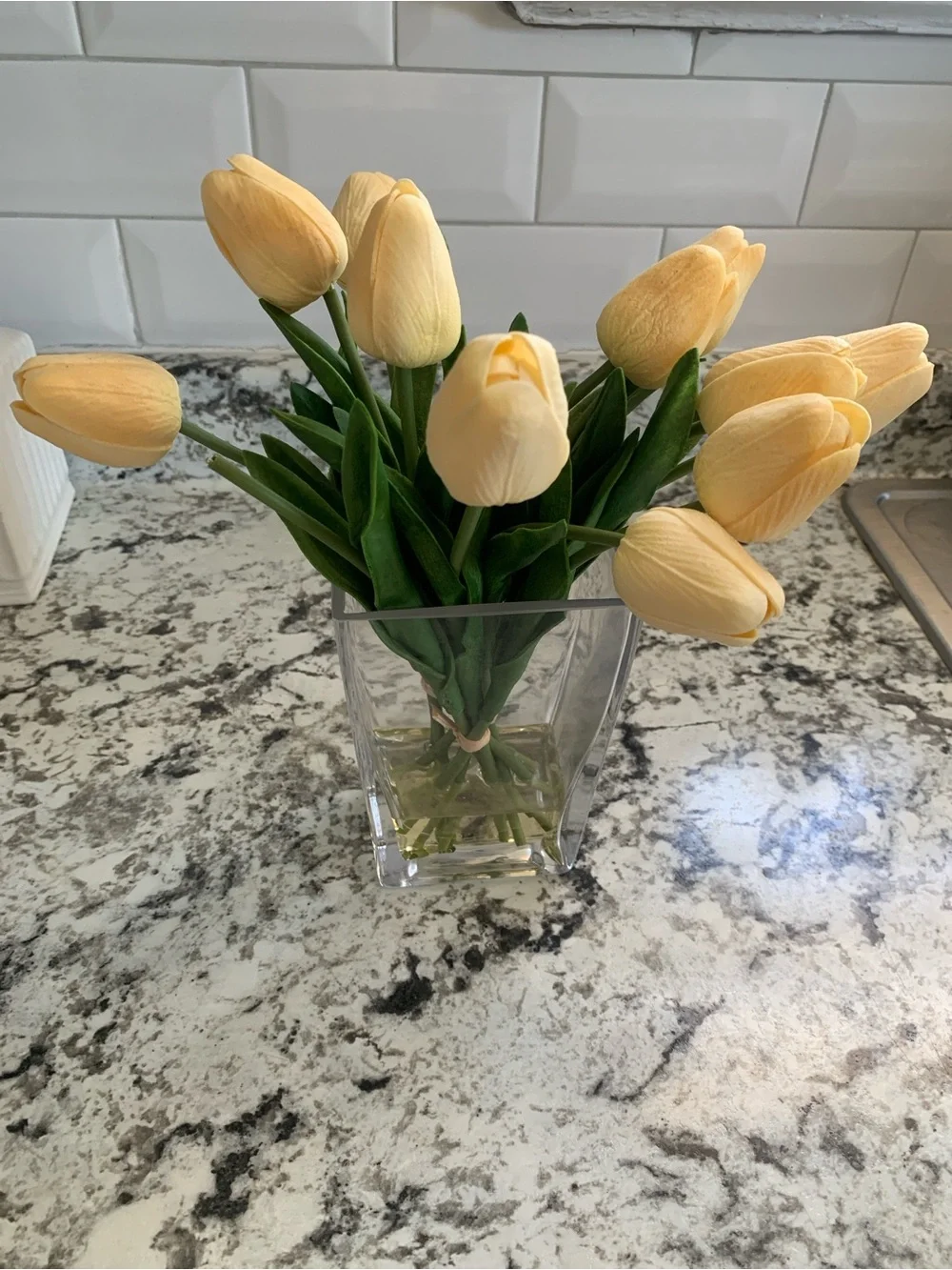 Elegant Cream Tulip Bouquet in Clear Vase - Home Accents